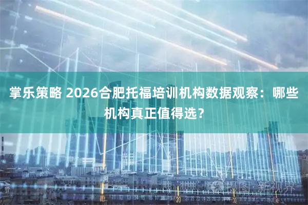 掌乐策略 2026合肥托福培训机构数据观察：哪些机构真正值得选？